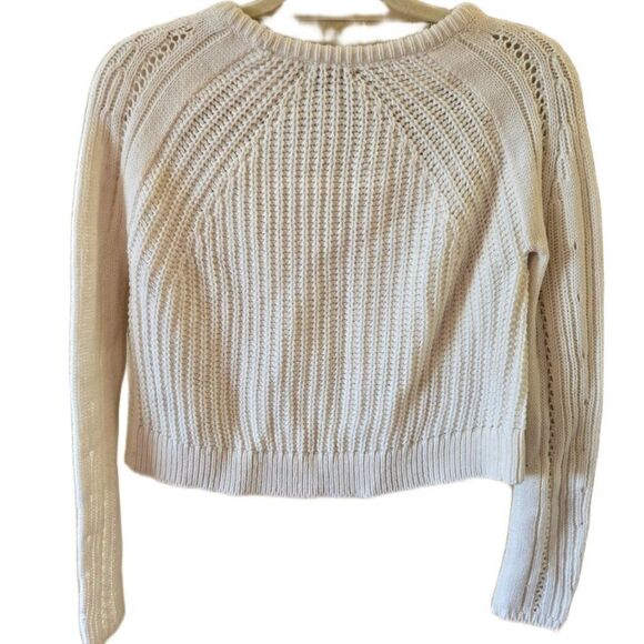 Aqua Cropped Cream Cable-Knit Sweater Size Medium New With Tags - Picture 3 of 6